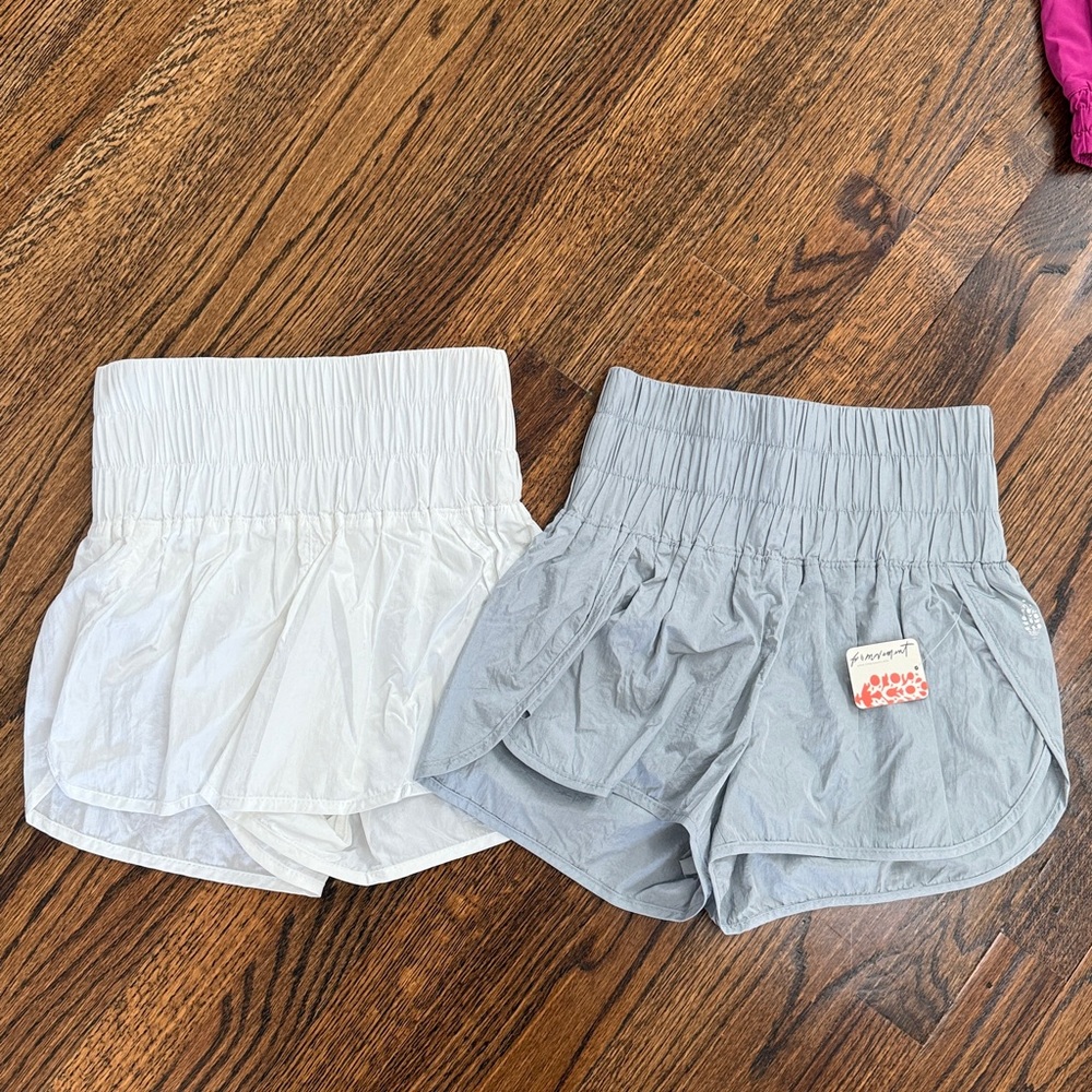 Free People White and Gray High-Waisted Shorts